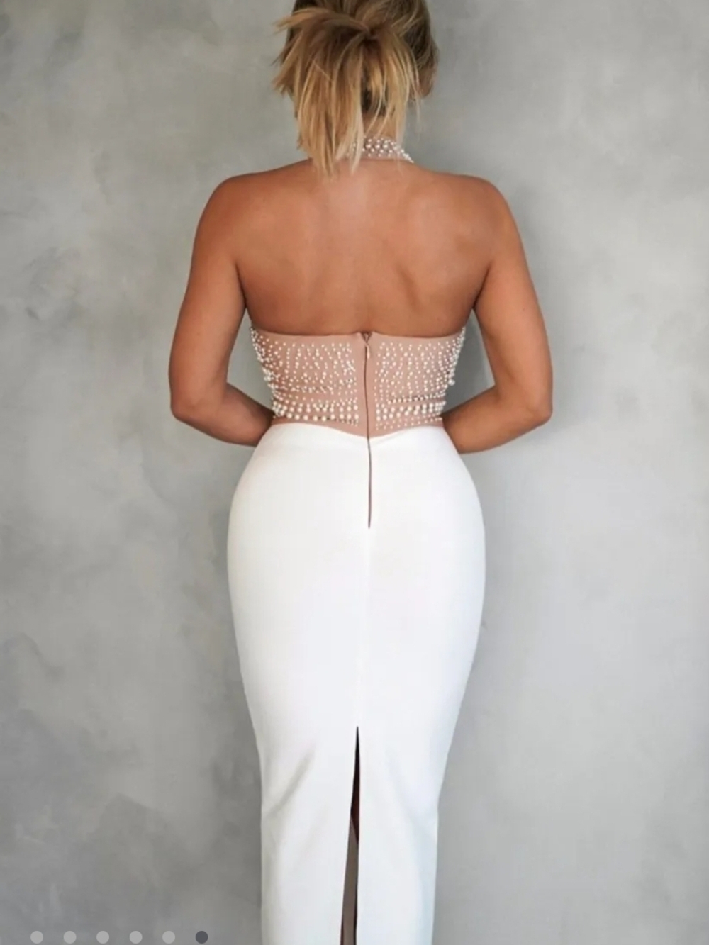 Beaded Halter Crop Top with White Midi Skirt - BELLABARNETT - Picture 2 of 7